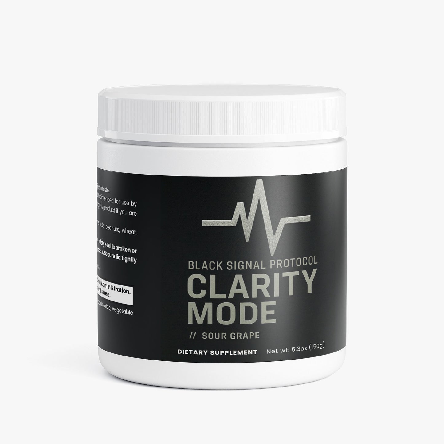 Dietary supplement container labeled 'Black Signal Protocol Clarity Mode' on a white background